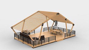 Wooden Picnic Shelter 3D model 3D model