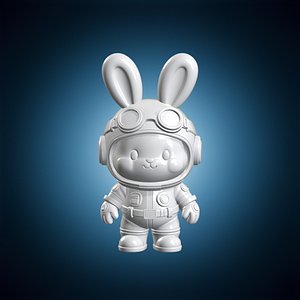 3D Cute Bunny Rocket Pilot 3D Print Model