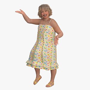 3D Chubby Girl in Butterfly Dress Rigged for Maya