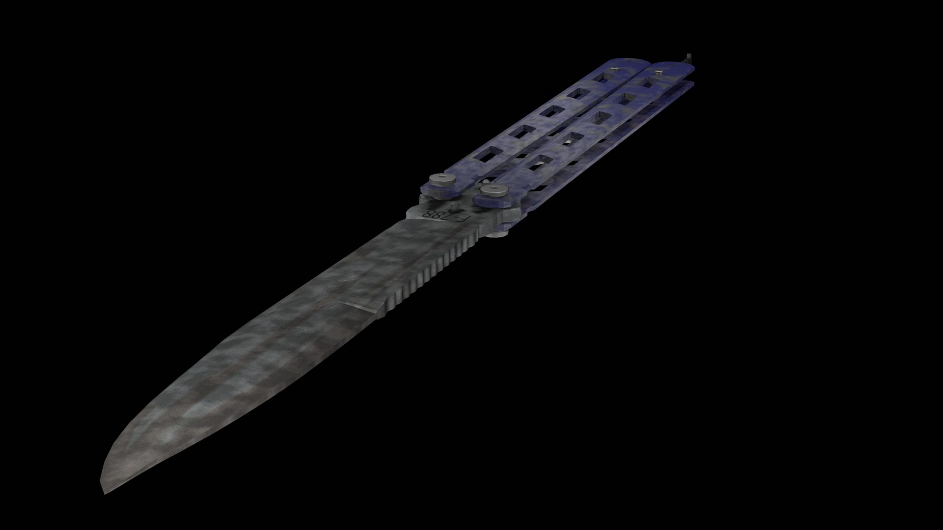 a blue butterfly knife 3D model https://p.turbosquid.com/ts-thumb/m6/d9B5Tv/WX/knife2/png/1753917518/1920x1080/fit_q87/744a848297daf2013e33f5672dda519e234f90fa/knife2.jpg