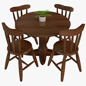 3D wooden dining table chair