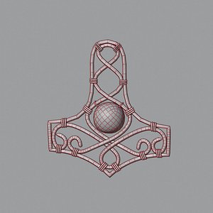 Thors hammer made of wire pendant 3D model