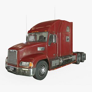 Semi Truck Tractor - Red - Low Poly