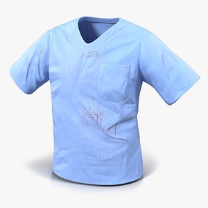 Surgeon Blue Scrubs Shirt Blood Stained 3D