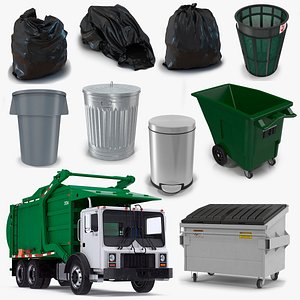Garbage Truck and Cans Collection model
