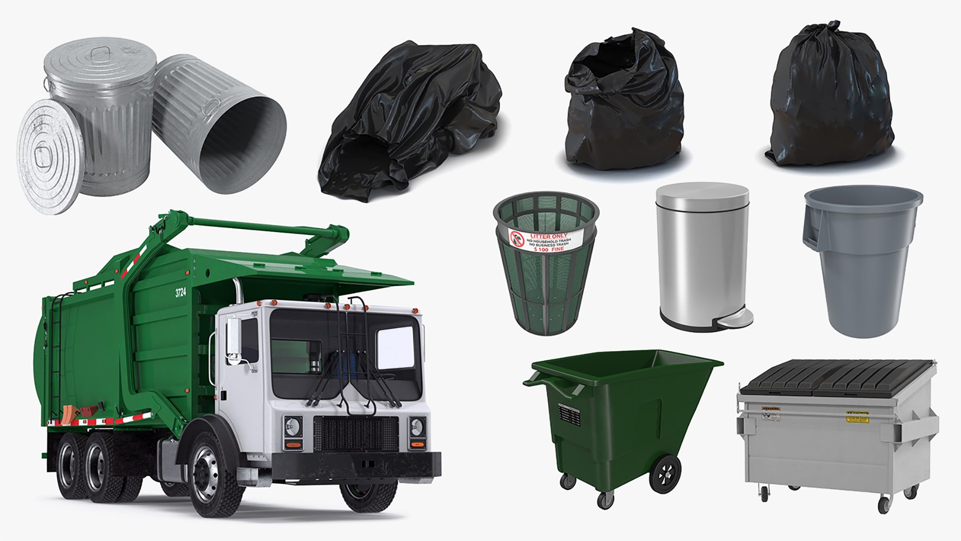 Garbage Truck and Cans Collection model https://p.turbosquid.com/ts-thumb/m7/n3SECs/tt/garbage_truck_and_cans_collection_001/jpg/1764335150/1920x1080/fit_q87/06fc3a3724c22243e513016f17823fd8847df32a/garbage_truck_and_cans_collection_001.jpg