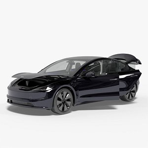 3D Tesla Model 3 2024 Electric Sedan Rigged PBR For Blender model