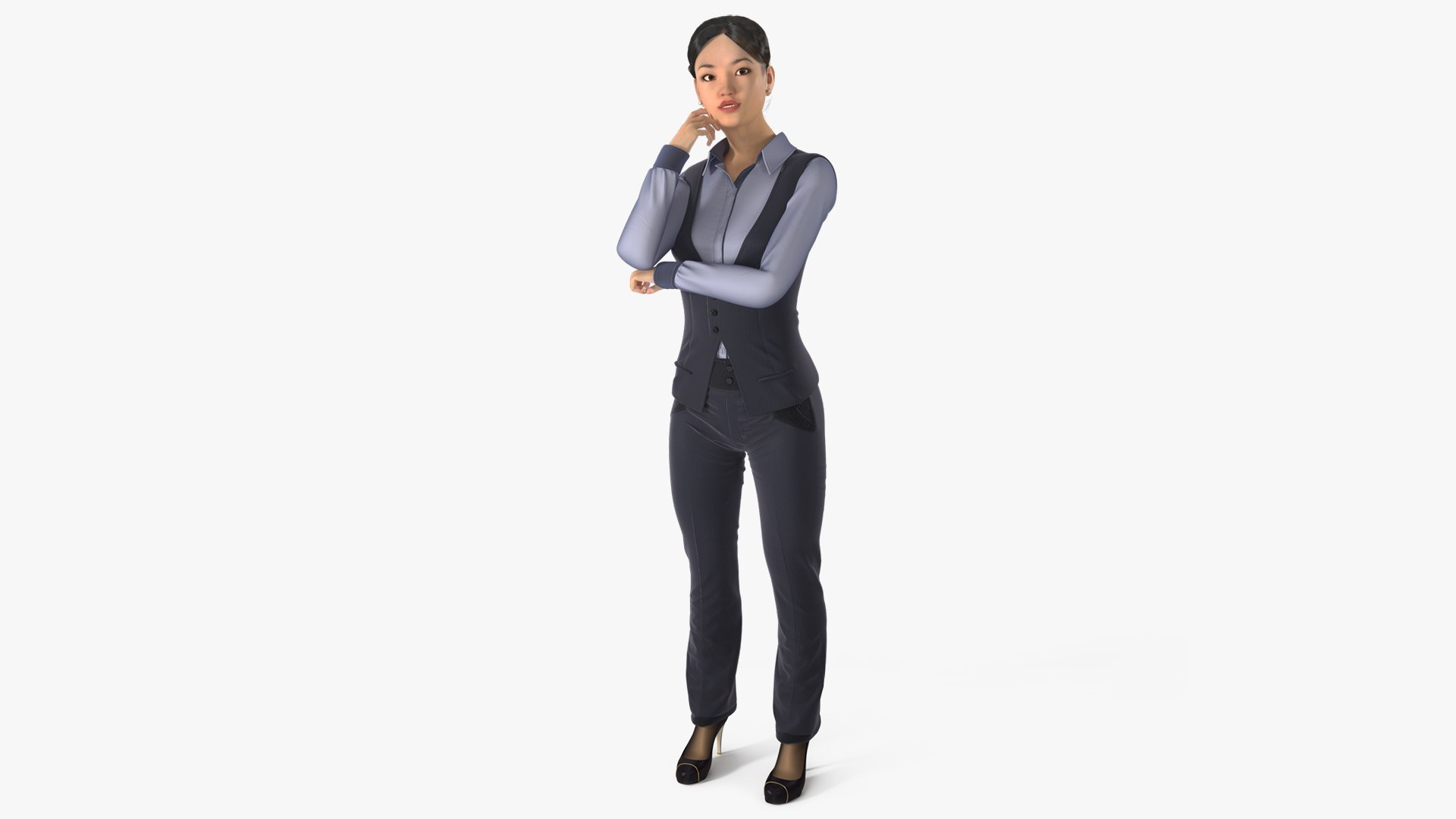 Asian Businesswoman in Formal Suit Fur Rigged 3D model preview
