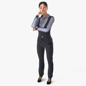3D Asian Businesswoman in Formal Suit Fur Rigged model