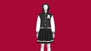 3D Girls Bomber Hooded Jacket With Skirt - Outfit