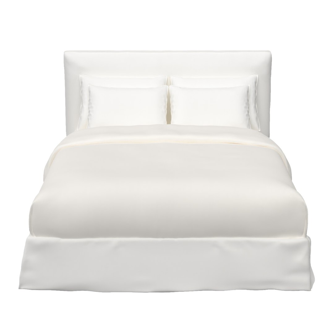 White Linen Queen Bed 3D TurboSquid 2086749
