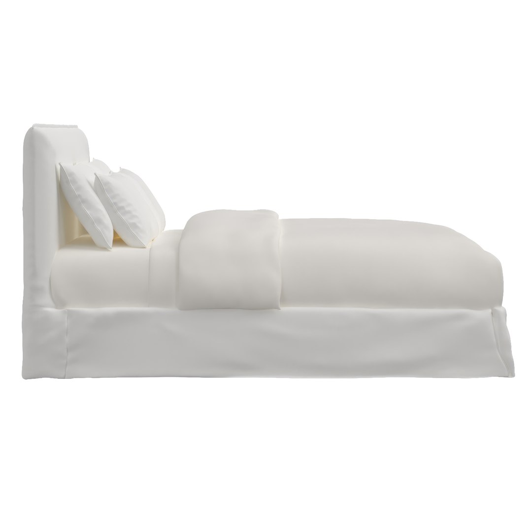 White Linen Queen Bed 3D TurboSquid 2086749