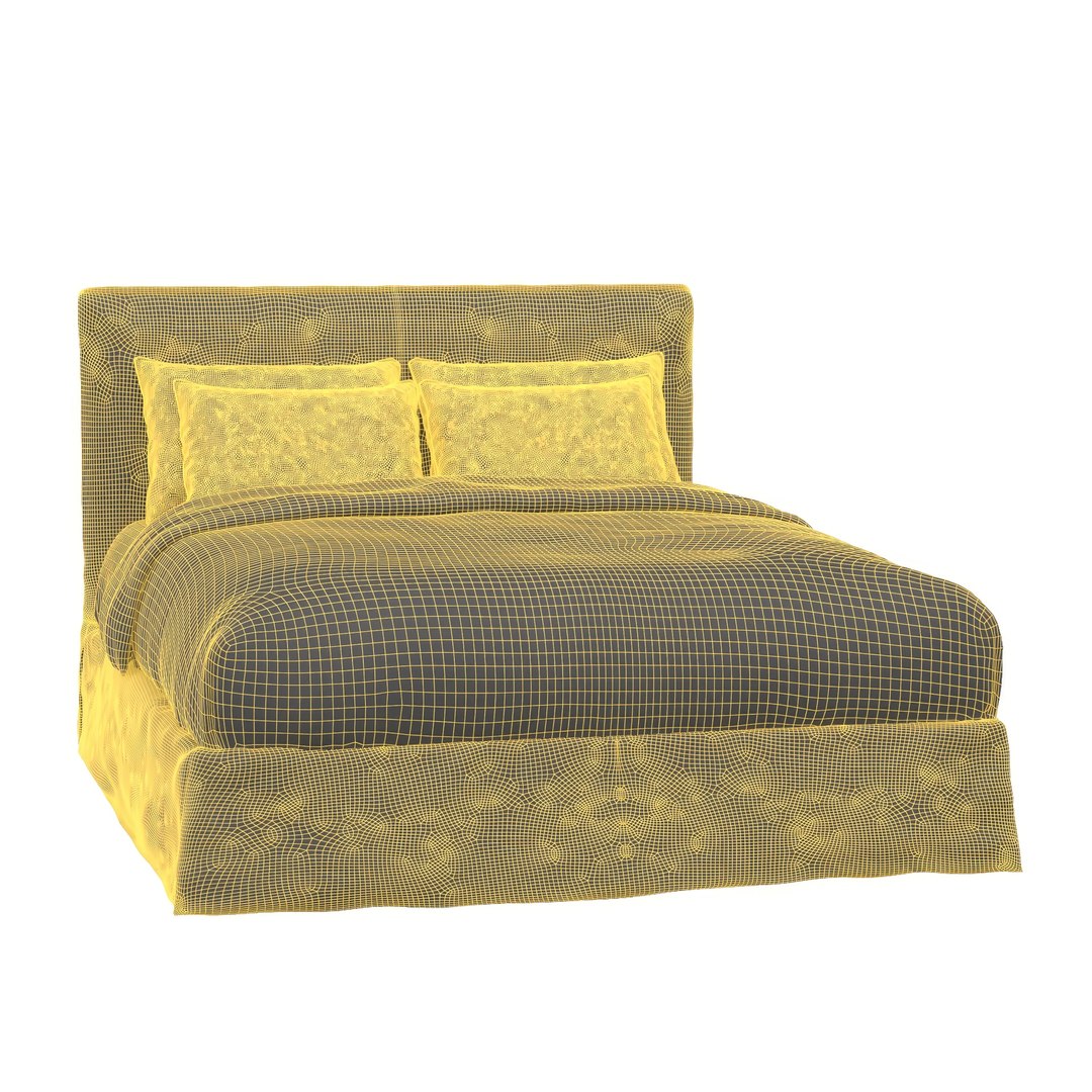 White Linen Queen Bed 3D TurboSquid 2086749