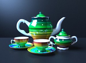 3D tea set gold