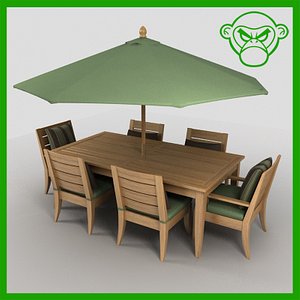 3ds long table chairs umbrella