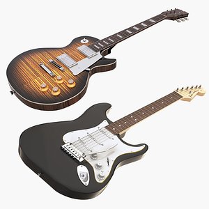 3D guitars set gibson fender