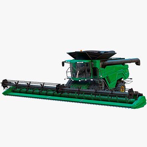 3D Modern Combine Harvester Green PBR