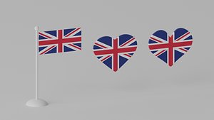 3D Heart Shaped UK Flag