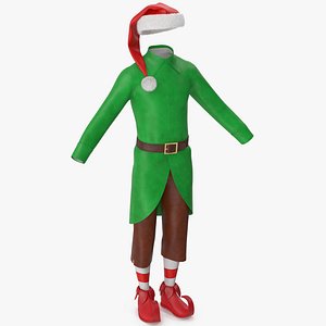 Christmas Elf Costume with Fur Male 3D model