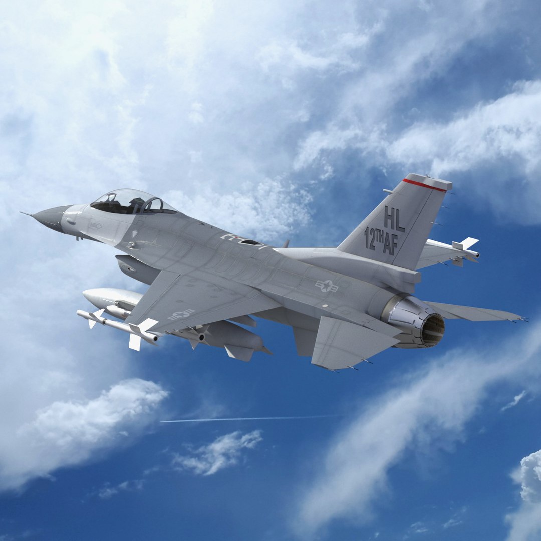Fighter F-16 with Missile Launcher LAU-129 3D model preview
