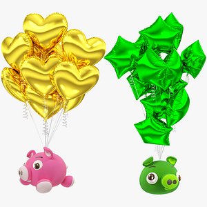 Stuffed Pigs with Balloons Collection V1 3D model