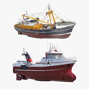 trawler fishing vessels trawls 3D model