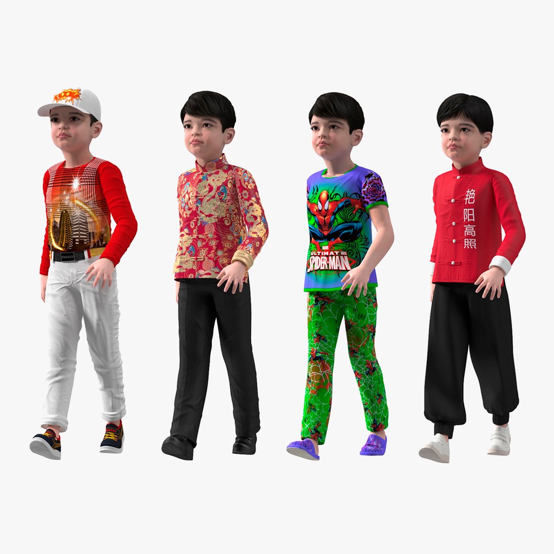 Rigged Asian Child Boys Collection 2 3D model preview