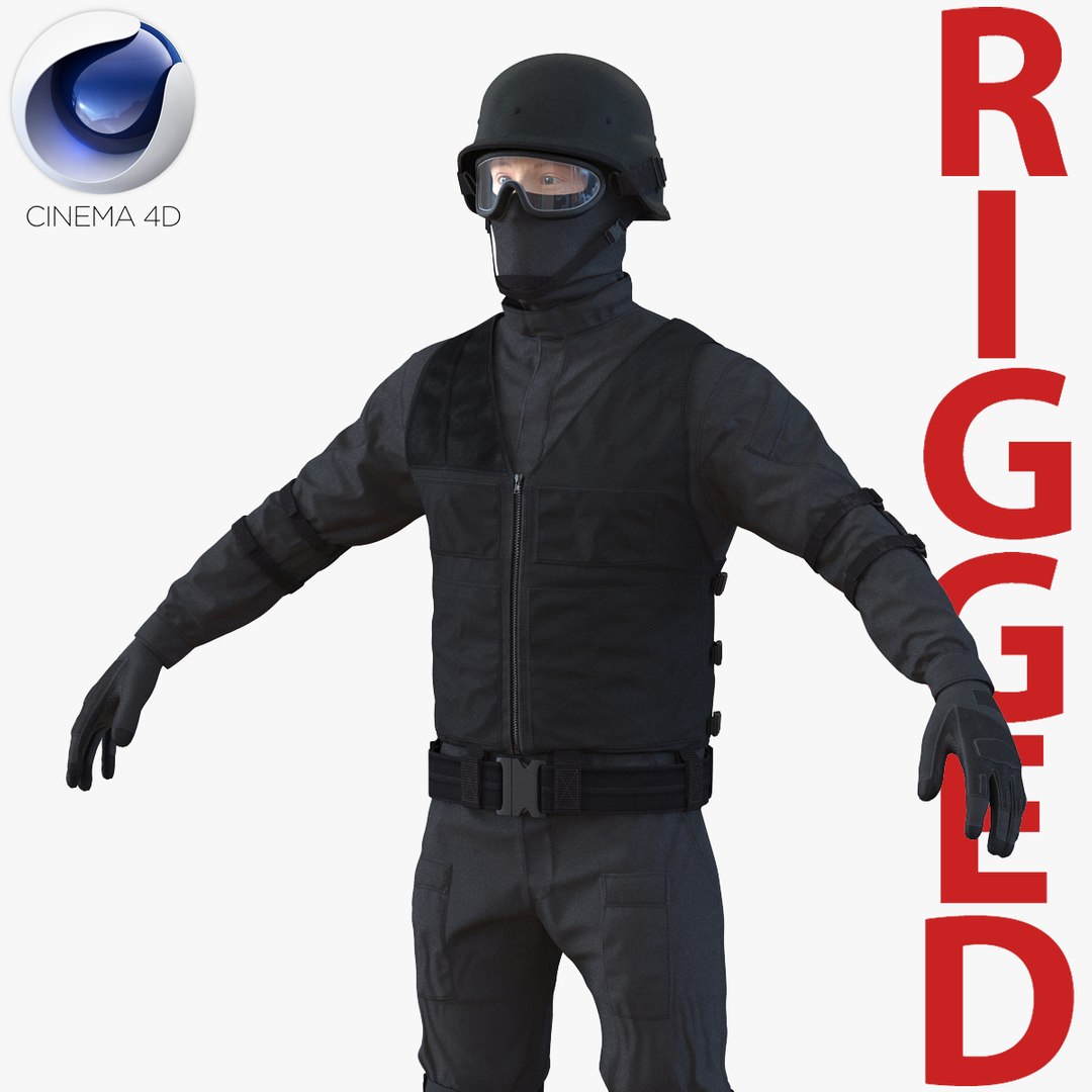 SWAT Man Rigged 2 for Cinema 4D 3D Model 3D model preview