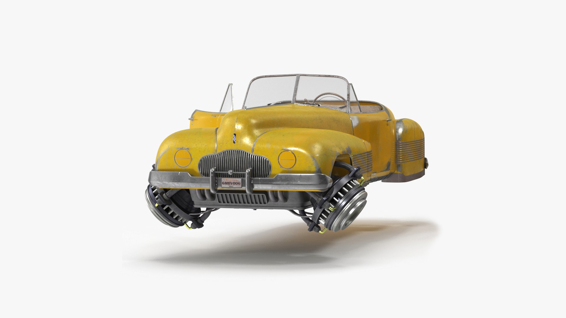Old Hover Retro Car Yellow Rigged for Maya 3D model preview