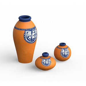 3D Warli Tales Vases painted orange