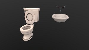 3D Old Toilet and Washbasin model