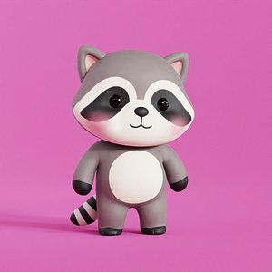 3D model Cartoon Raccoon Chibi Kawaii Character Rigged Animated Low-poly 3D model