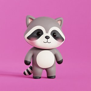 Cartoon Raccoon Chibi Kawaii Character Rigged Animated Low-poly 3D model