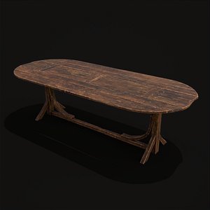 3D Rustic Medieval Wooden Tavern Table