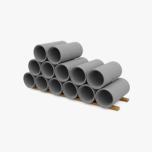 3D model Concrete Pipes on Wood Planks