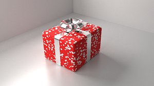 3D red polka dot gift box model