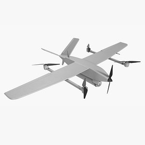 Hybrid VTOL UAV with Radar Equipment Gray Rigged for Maya