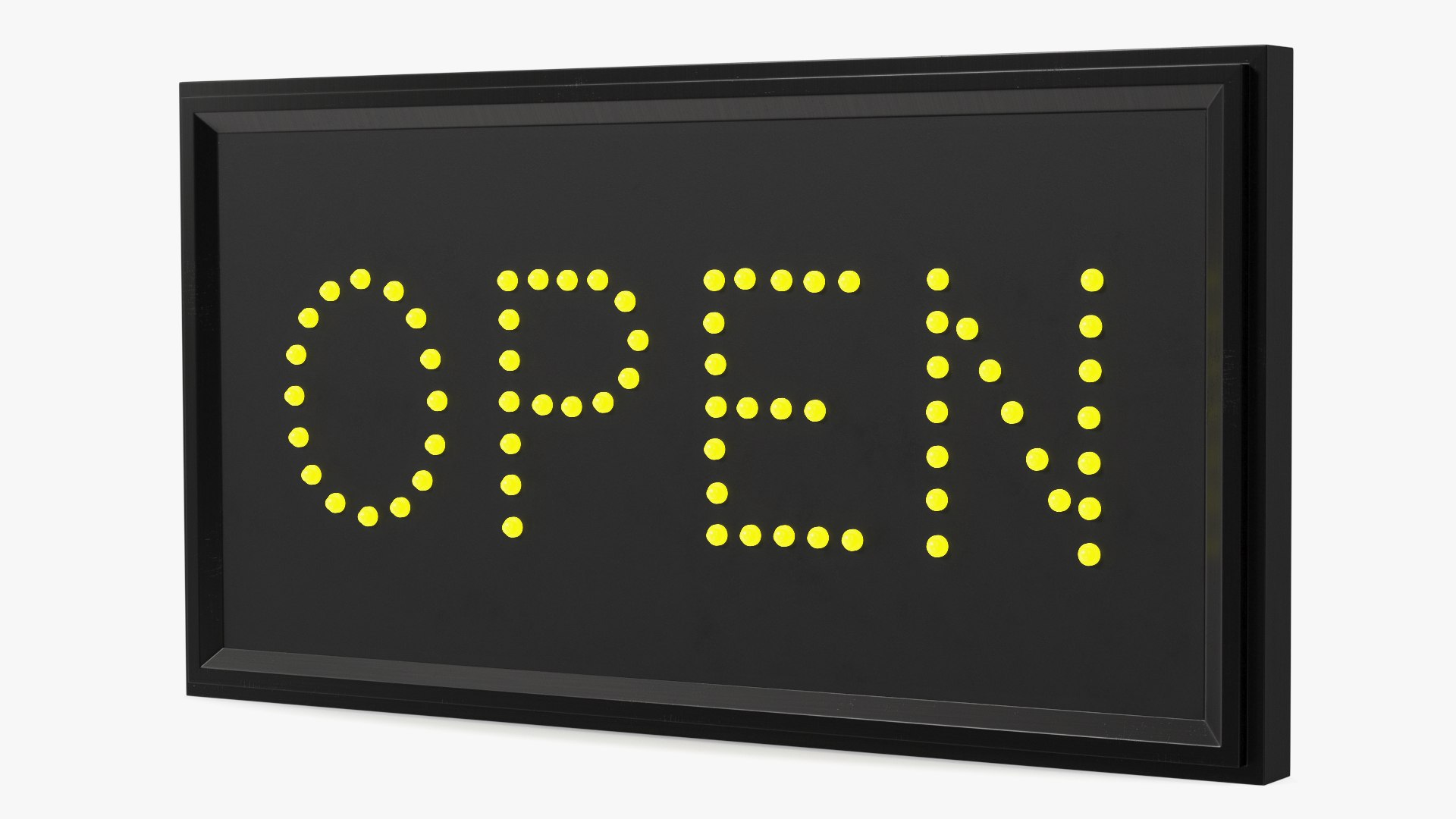 Rectangle Yellow LED Business Sign Open ON 3D model preview