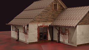 Horror Mansion 3D Model Gothic House with Bloodstained Walls Cursed Doors and Eerie Details