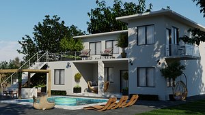 Blender Pool Villa Scene 3D model