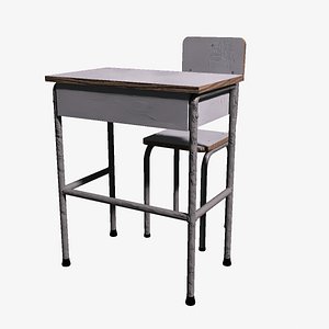 simple school desk and chair 3D model