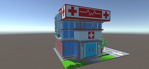 Voxel Hospital, 3d model building Unity low-poly game ready asset
