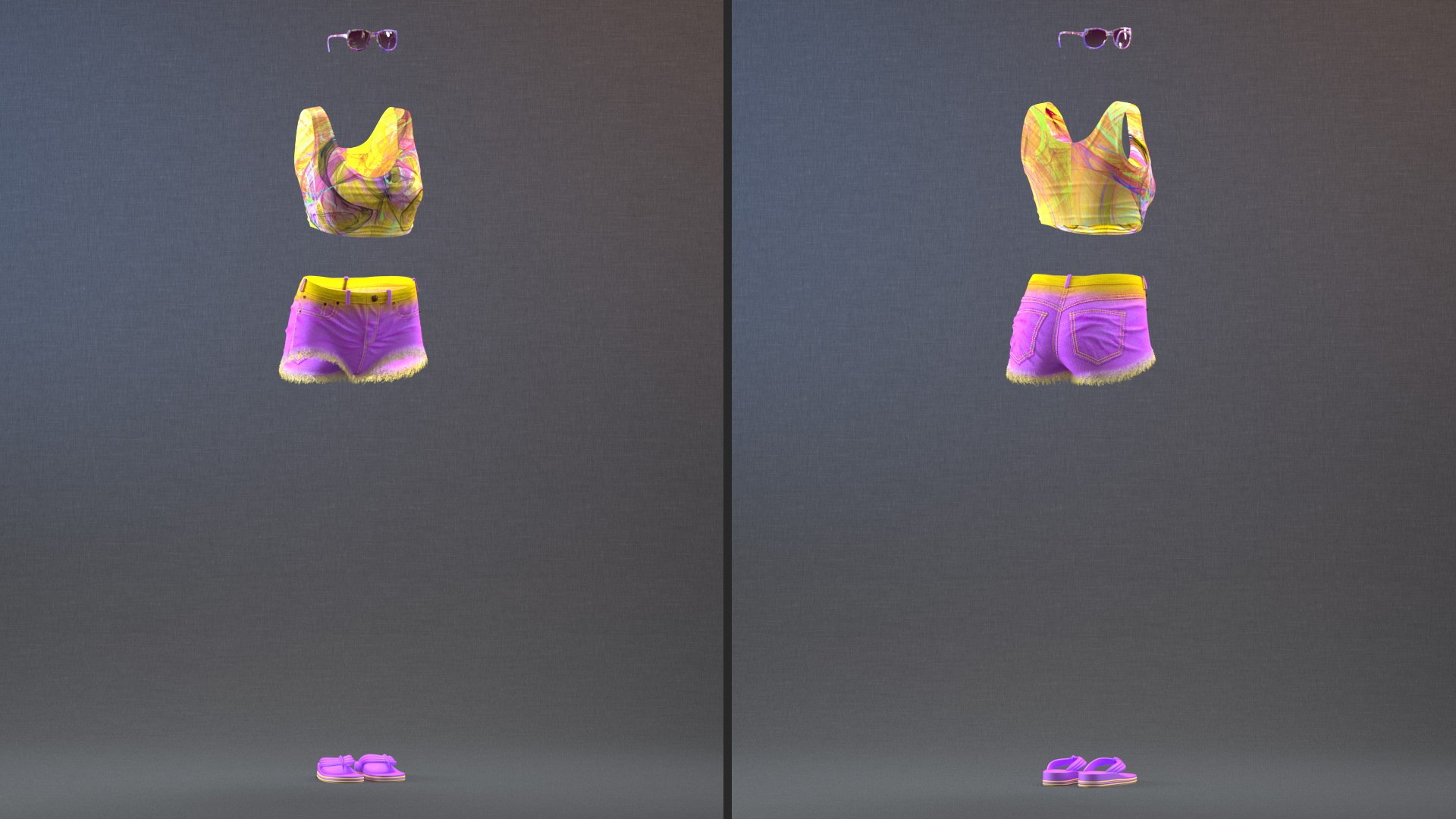 Beach Style Shorts and Blouse 3D model preview