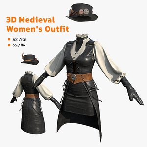 3D Medieval Women Outfit  Tutorial  OBJ  FBX 3D