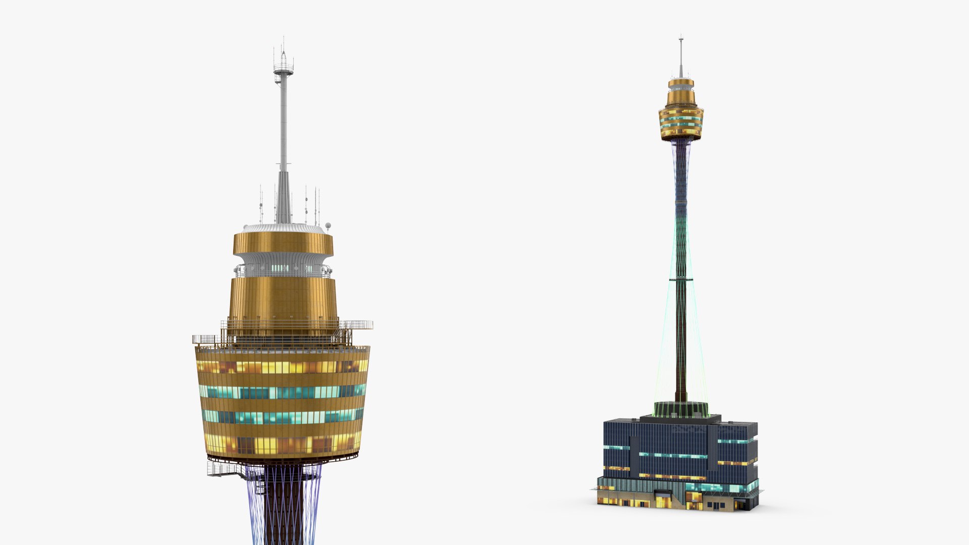 Tall City Tower with Lights Night View 3D model preview