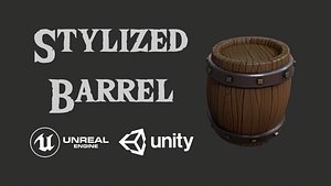 3D stylized wooden barrel model