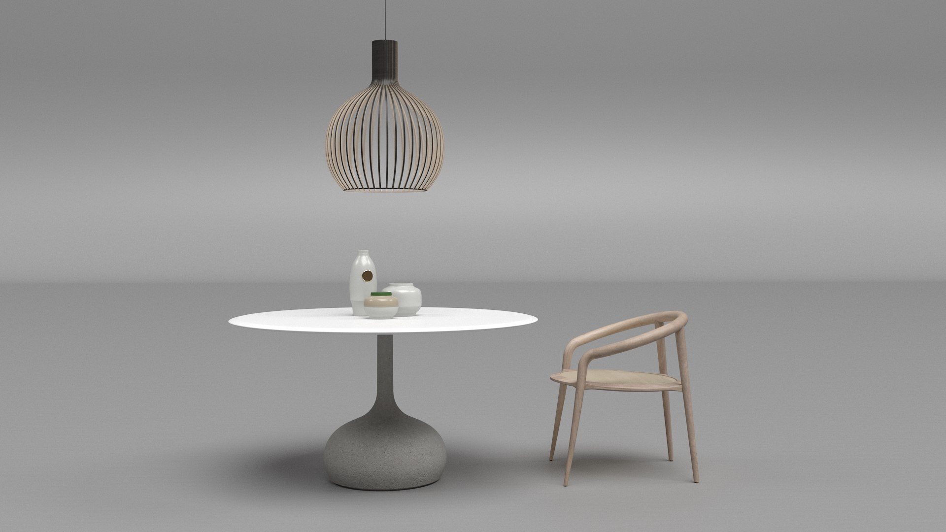Saen Round Table Set With Chair And Pendant Lamp Minimalist 3D ...