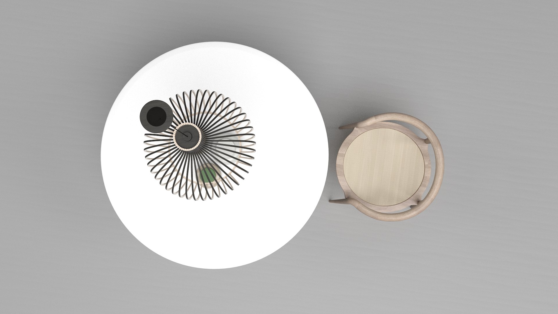 Saen Round Table Set With Chair And Pendant Lamp Minimalist 3D ...