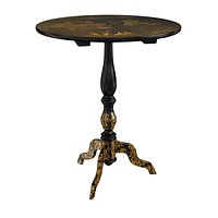 Antique Chippendale Style Black Lacquer MOP  Jade Inlaid Tea Table Chinoiserie Japaned