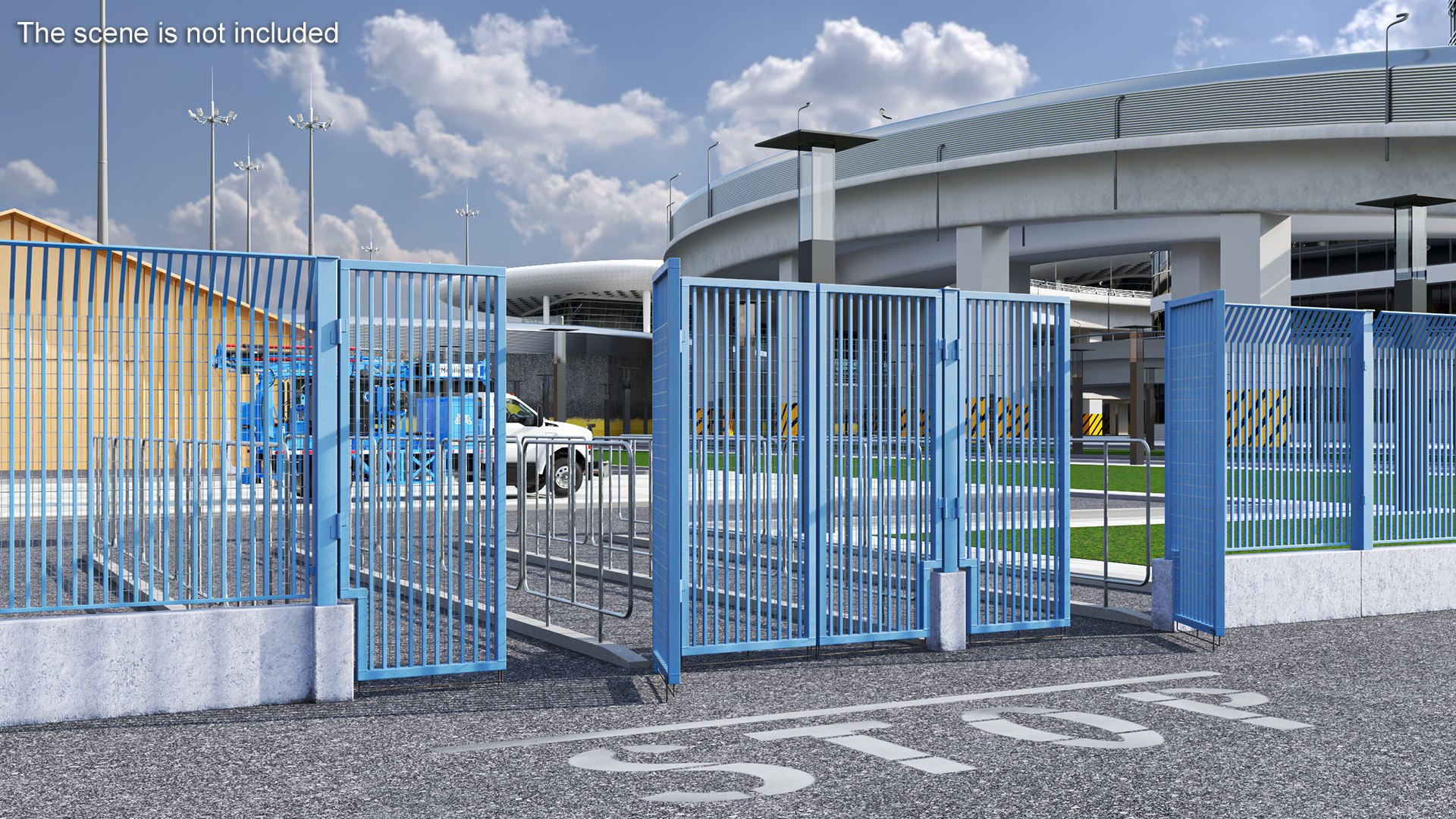 Security Gates With Fence Segment Open 3D Model - TurboSquid 2328159